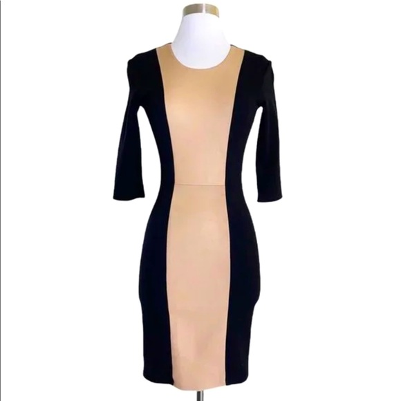 Mason By Michelle Lambskin Leather Panel Bodycon Dress Size...